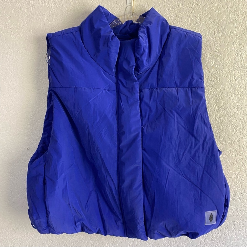 New Free People Movement Puffer Cropped Blue Vest Insulated Zip Up